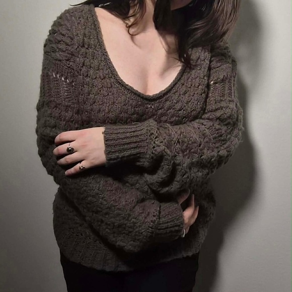 Free People Sweaters - Free People Shabby Chic Earthy Cottage Brown Forest Garden Chunky Knit Sweater